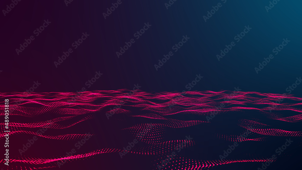 Poster abstract colorful digital particle wave background.