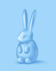 Realistic glossy blue plastic bunnies, rabbits. Symbol of 2023 year. Happy Easter poster. Vector illustration for card, party, design, flyer, decor, banner, web, advertising.