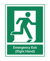 Emergency Exit Right Hand. Safe Condition Sign. ISO 7010 Sign. Safety Poster Sign for Factory.