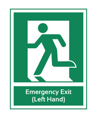 Emergency Exit Left Hand. Safe Condition Sign. ISO 7010 Sign. Safety Poster Sign for Factory.