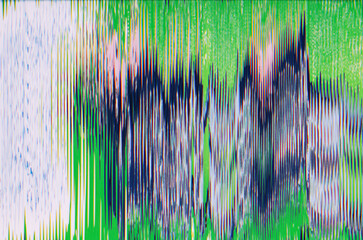 Glitch art. Color noise. Digital distortion. Distressed screen. Green blue white artifacts...