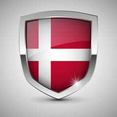 EPS10 Vector Patriotic shield with flag of Denmark.