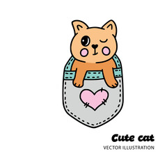 Cute cat in pocket kids , baby animal illustration background.
