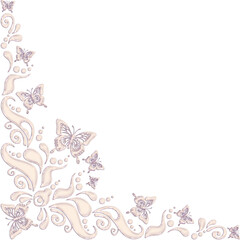 3D-image gold pink corner ornament with butterflies for ceiling decoration