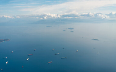view from the plane window to Greece Athens and the Aegean Sea