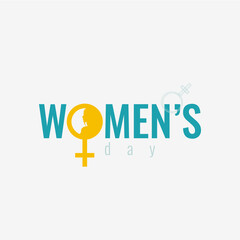 Vector blue flat gender equality card on white background. Feminist woman illustration for women's day with blue and yellow colours.	