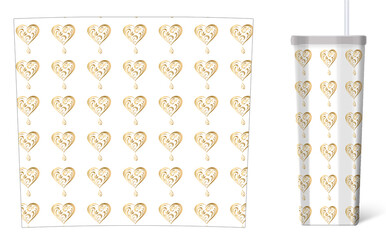 Tumblers wrap design with golden sparcle hearts pattern. 20oz tumblers wrap mug