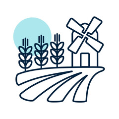 Field with a windmill and ears of wheat icon