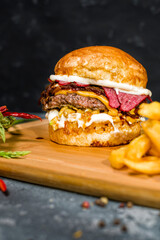 steak burger and fries