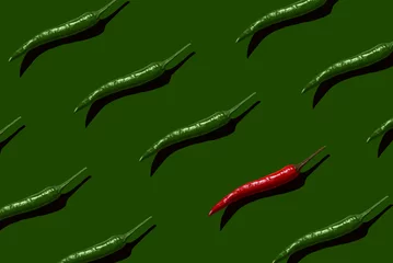 Keuken spatwand met foto Pattern of hot chili peppers. Pop-art style. Good for web-banners, web design, website backgrounds.. © obsidianium