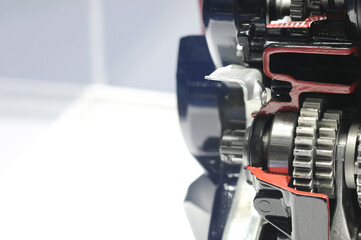 See the operation of the piston cylinder of the engine. Selective focus