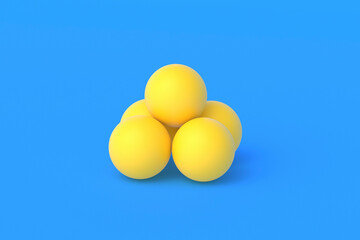 Heap of ping pong balls on blue background. Leisure games. International competitions. Sports Equipment. Table tennis. 3d render