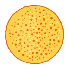 One thin fried pancake with pimples, top view. Vector illustration, flat cartoon colored minimal design, isolated on white background, eps 10.