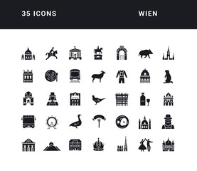 Wien. Collection of perfectly simple monochrome icons for web design, app, and the most modern projects. Universal pack of classical signs for category Countries and Cities.