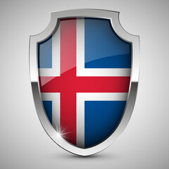 EPS10 Vector Patriotic shield with flag of Iceland.