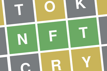 NFT - nonfungible token and crypto cyber and digital blockchain technology. Vector illustration of word and letters.