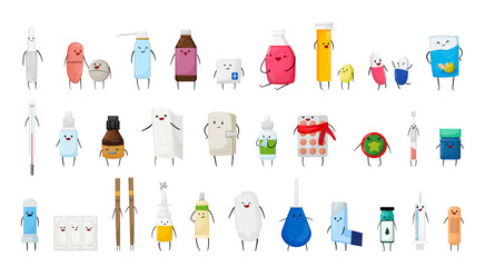 Medications characters collection. Medicines with emotions.
