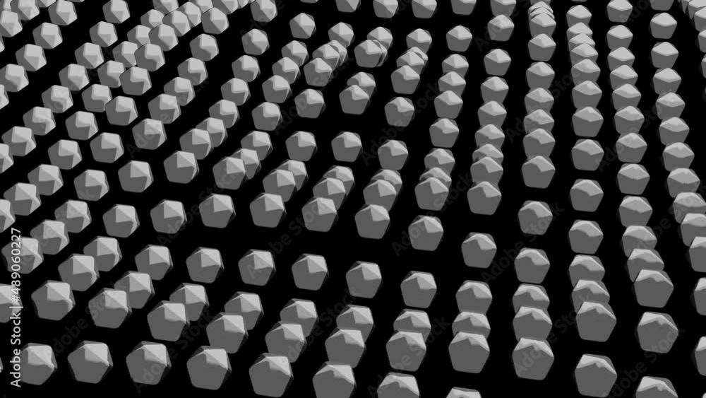 Poster background with moving silver 3d octahedron, seamless loop. design. simple figures field like pulsat
