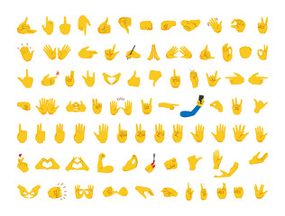 Collection of yellow emoticons with various hand gestures. Emoji for messengers.