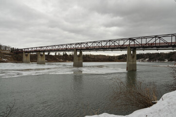 Fototapeta na wymiar A Bridge over the North Saskatchewan River in Winter