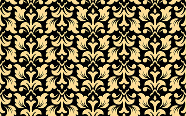 Flower geometric pattern. Seamless vector background. Gold and black ornament. Ornament for fabric, wallpaper, packaging. Decorative print
