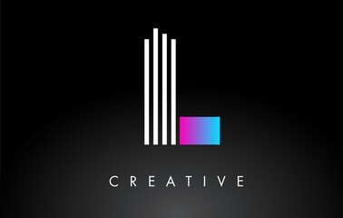 L White Purple Lines Letter Logo. Creative Line Letters Vector Template.