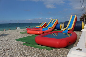 Colorful water slides in the water park