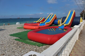 Colorful water slides in the water park