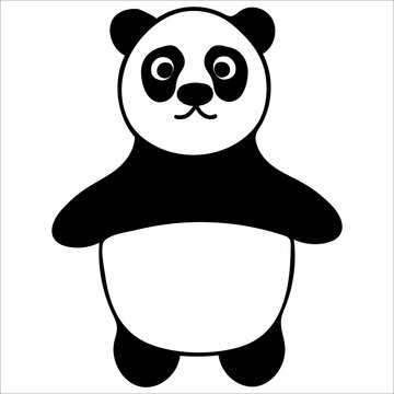 Stylized hand drawn Giant panda full body.Simple illustration with panda bear for print or sticker.Image with chinese symbol for poster and logo design isolated on white background.