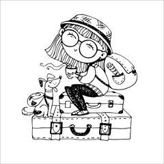 Chibi girls coloring page for kids