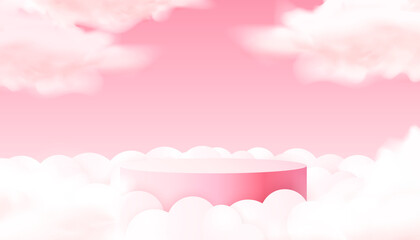 Stage podium heart clouds, Stage Podium Scene with for Award, Decor element background. Vector