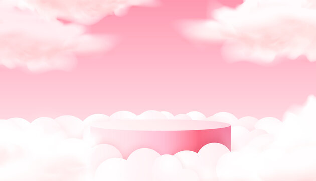 Stage podium heart clouds, Stage Podium Scene with for Award, Decor element background. Vector © hobbitfoot