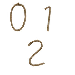 Hemp rope capital letters alphabet - digits 0-2