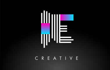 IE White Purple Lines Letter Logo. Creative Line Letters Vector Template.