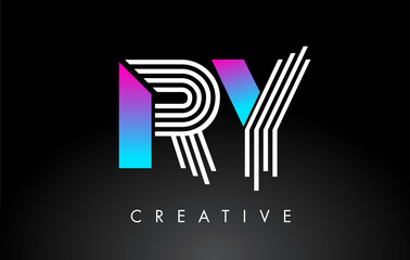 RY White Purple Lines Letter Logo. Creative Line Letters Vector Template. - obrazy, fototapety, plakaty