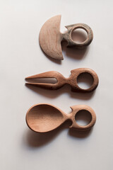 Handmade Wooden Spoons for hiking and outdoor activities. Craftsmanship and artisan concept