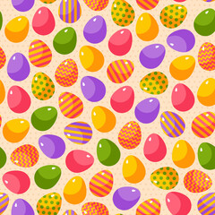 Easter seamless pattern with colorful ornate eggs. Vector illustration. Spring tiling for Happy Easter Design.
