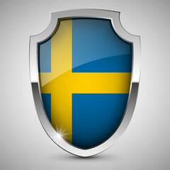 EPS10 Vector Patriotic shield with flag of Sweden.