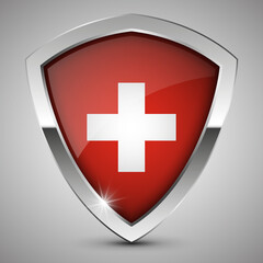 Obraz premium EPS10 Vector Patriotic shield with flag of Switzerland.