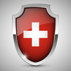 Obraz premium EPS10 Vector Patriotic shield with flag of Switzerland.
