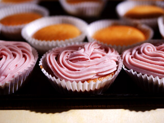 Home baked cupcake decorated with pink frosting 