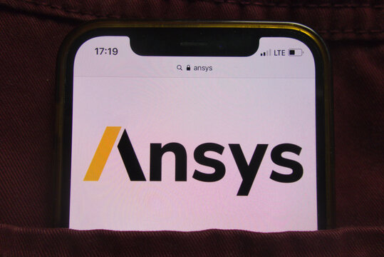 KONSKIE, POLAND - February 22, 2022: Ansys company logo on mobile phone hidden in jeans pocket