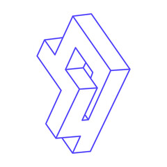 Impossible shapes. Sacred geometry figures. Optical illusion. Abstract eternal geometric objects. Impossible endless outline. Line art. Optical art. Impossible geometry shape on a white background.