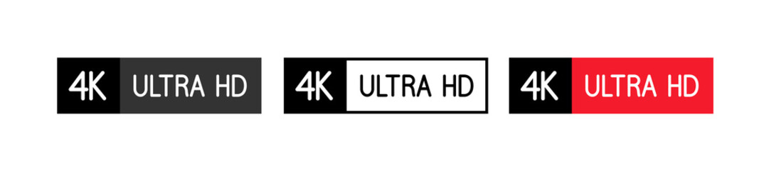 4k ultra HD badges. 4K video resolution, vector illustration. Clipart isolated on a transparent background.