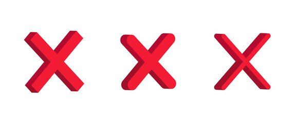 Obraz premium 3d Cross icon. Set of red web icons Cancel. Vector clipart isolated on white background. 