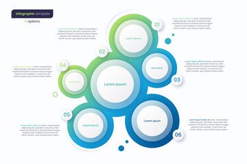 Abstract vector gradient minimalistic infographic template composed of 6 circles