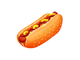 Vector cartoon illustration of hotdog, fast food meal, isolated on white background