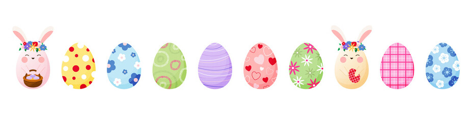 Easter eggs illustration. Vector isolated elements. Happy easter eggs icon dotted and stripped pattern illustration vector symbols. Vector cartoon spring design. Flat cute set.