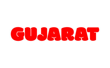 Gujarat has written in red color. Gujarat lettering logo.