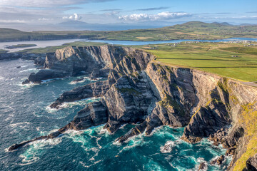 Coastal aerial view at Kerry Cliffs in Portmagee Ireland Wild Atlantic Way seen by drone
 - obrazy, fototapety, plakaty